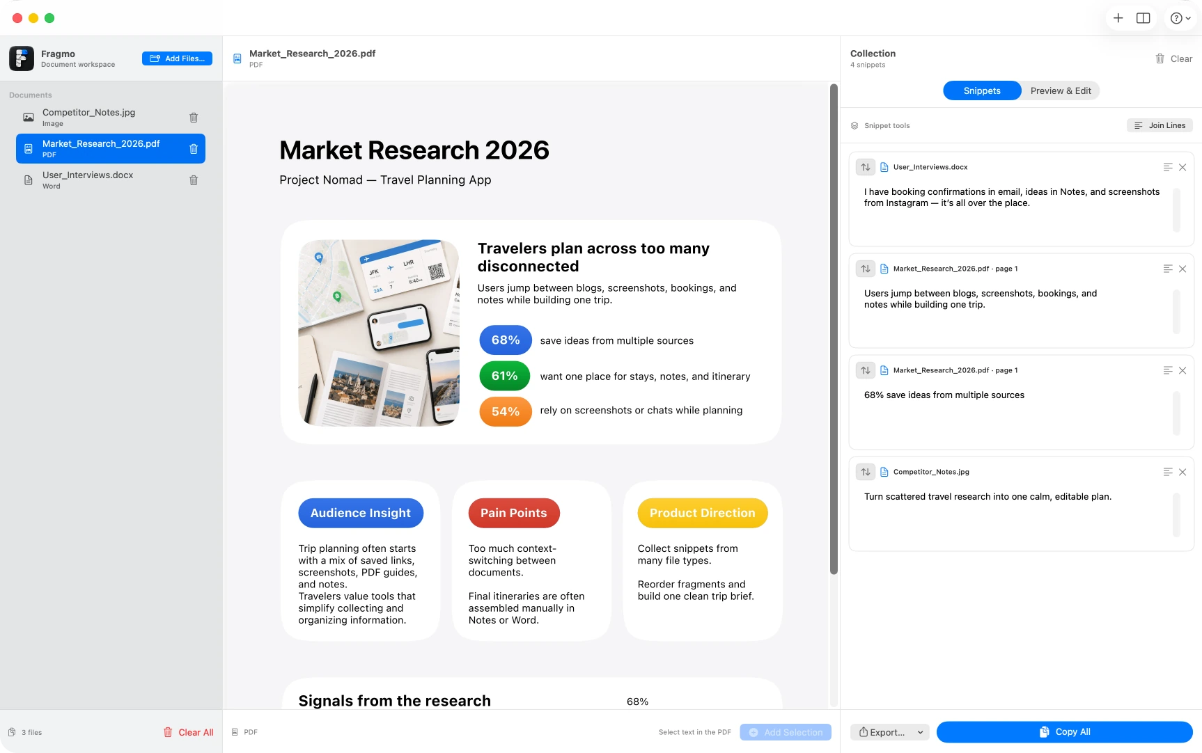 An organized collection of research snippets in Fragmo